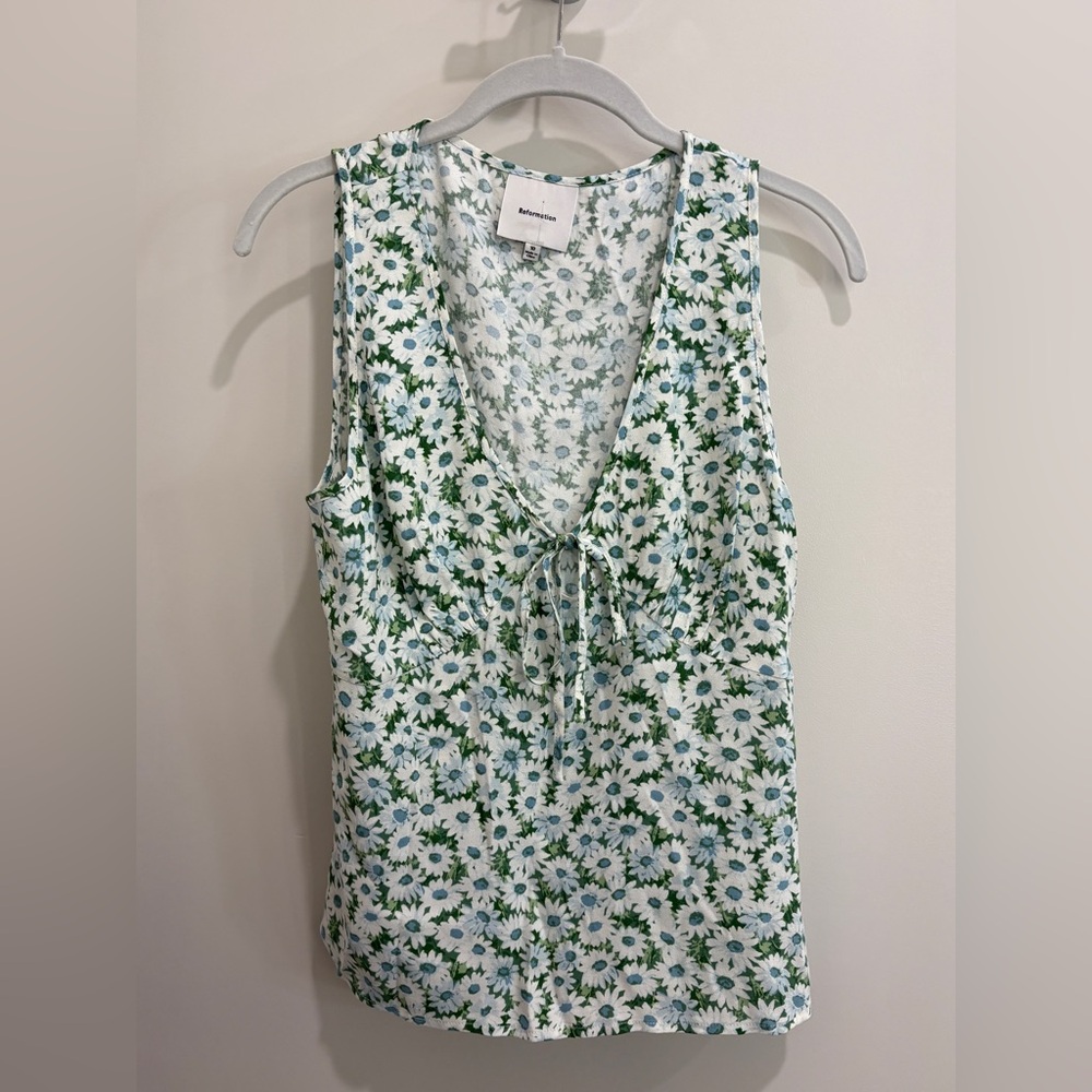 ✨ NWOT Reformation Miri Floral Tie-Front Top – Daisy Meadow • Size 10 - Picture 5 of 17